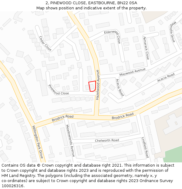 2, PINEWOOD CLOSE, EASTBOURNE, BN22 0SA: Location map and indicative extent of plot