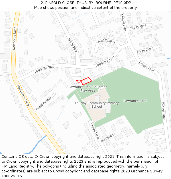 2, PINFOLD CLOSE, THURLBY, BOURNE, PE10 0DP: Location map and indicative extent of plot