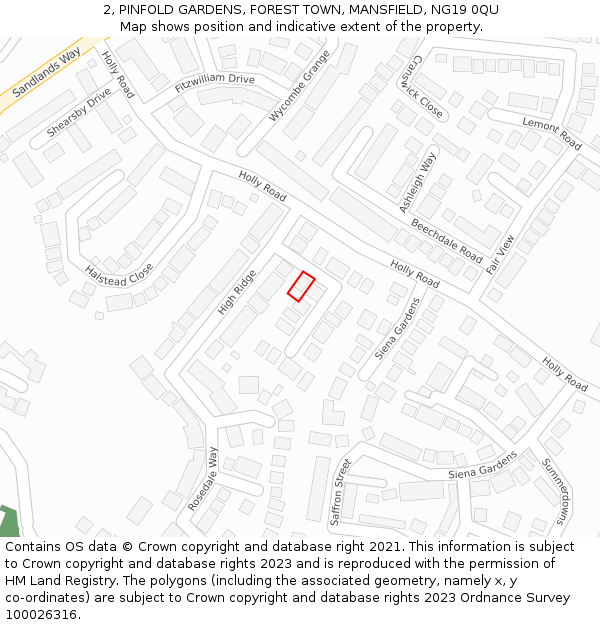 2, PINFOLD GARDENS, FOREST TOWN, MANSFIELD, NG19 0QU: Location map and indicative extent of plot