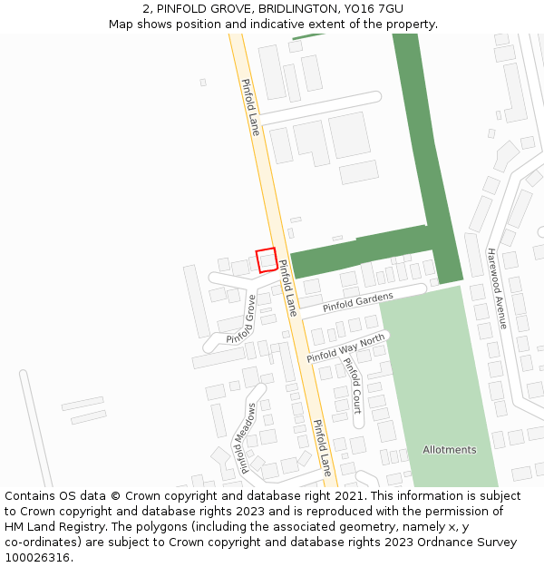 2, PINFOLD GROVE, BRIDLINGTON, YO16 7GU: Location map and indicative extent of plot