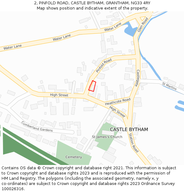 2, PINFOLD ROAD, CASTLE BYTHAM, GRANTHAM, NG33 4RY: Location map and indicative extent of plot