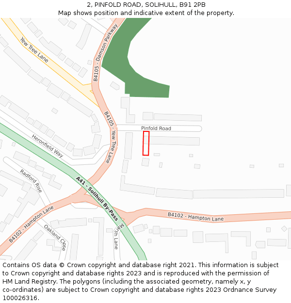 2, PINFOLD ROAD, SOLIHULL, B91 2PB: Location map and indicative extent of plot