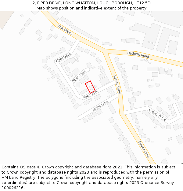 2, PIPER DRIVE, LONG WHATTON, LOUGHBOROUGH, LE12 5DJ: Location map and indicative extent of plot