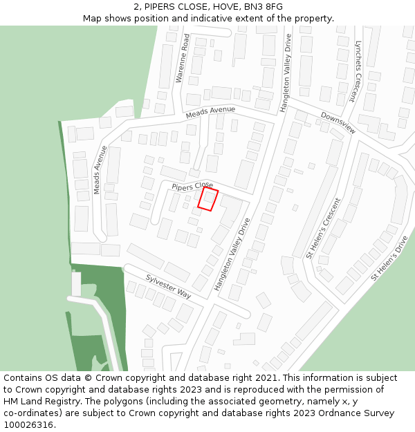 2, PIPERS CLOSE, HOVE, BN3 8FG: Location map and indicative extent of plot