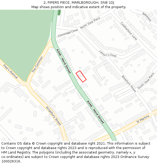 2, PIPERS PIECE, MARLBOROUGH, SN8 1DJ: Location map and indicative extent of plot