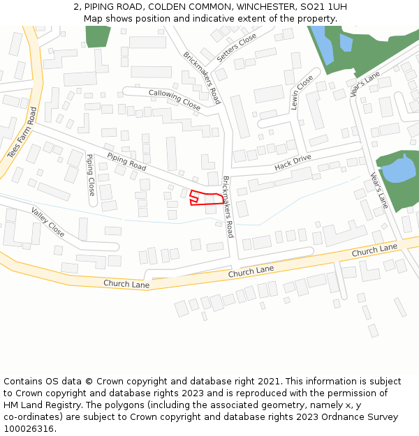 2, PIPING ROAD, COLDEN COMMON, WINCHESTER, SO21 1UH: Location map and indicative extent of plot