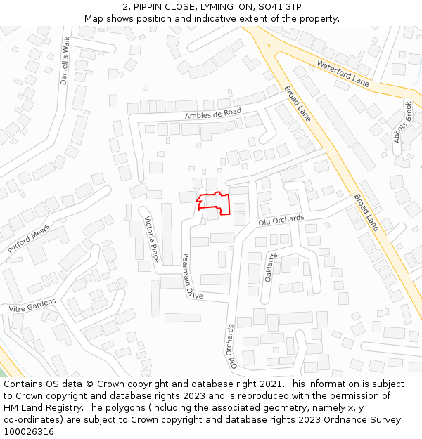 2, PIPPIN CLOSE, LYMINGTON, SO41 3TP: Location map and indicative extent of plot