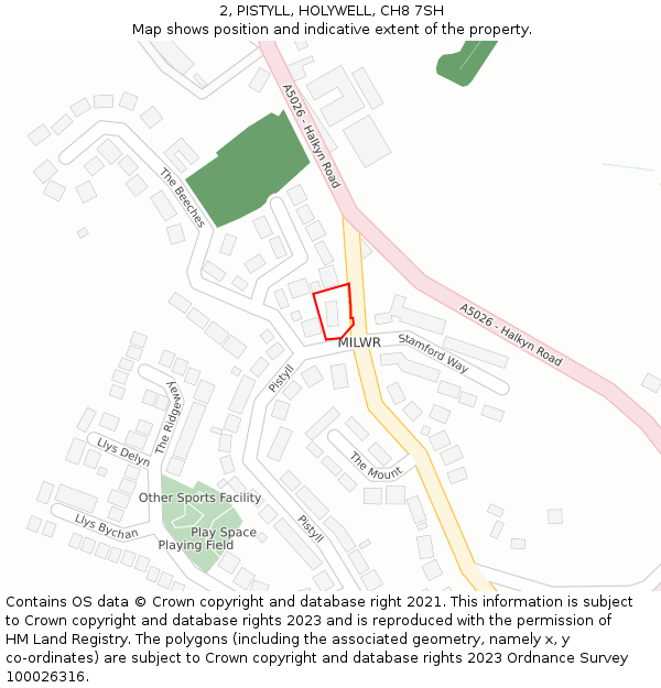 2, PISTYLL, HOLYWELL, CH8 7SH: Location map and indicative extent of plot