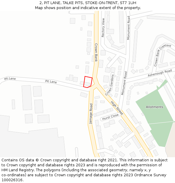 2, PIT LANE, TALKE PITS, STOKE-ON-TRENT, ST7 1UH: Location map and indicative extent of plot