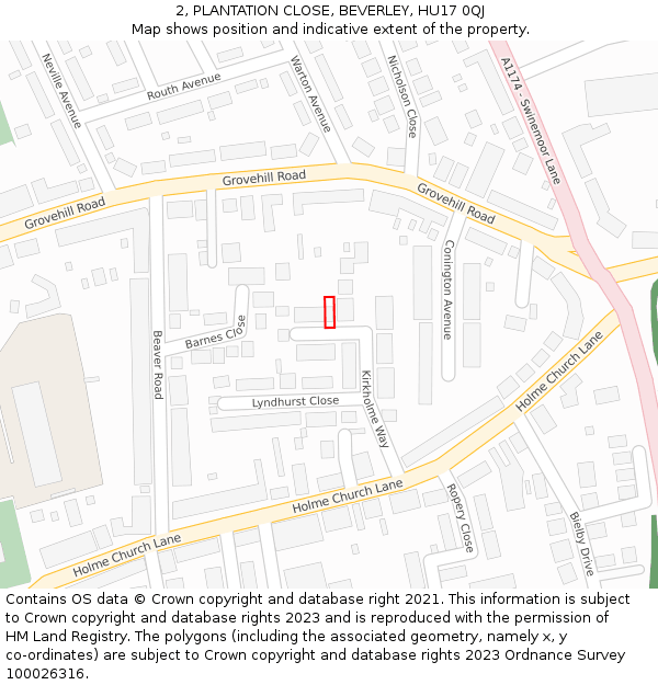 2, PLANTATION CLOSE, BEVERLEY, HU17 0QJ: Location map and indicative extent of plot