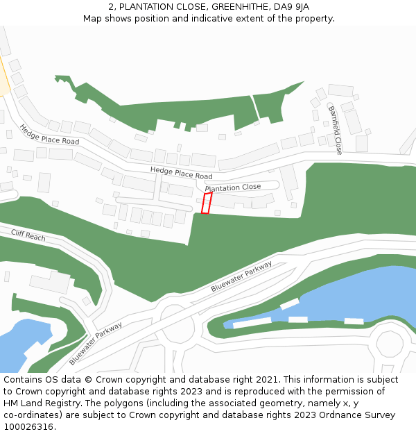 2, PLANTATION CLOSE, GREENHITHE, DA9 9JA: Location map and indicative extent of plot