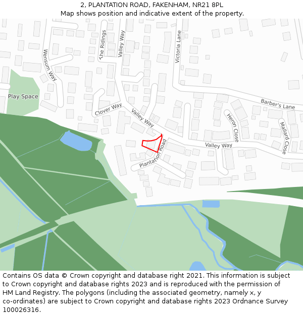 2, PLANTATION ROAD, FAKENHAM, NR21 8PL: Location map and indicative extent of plot