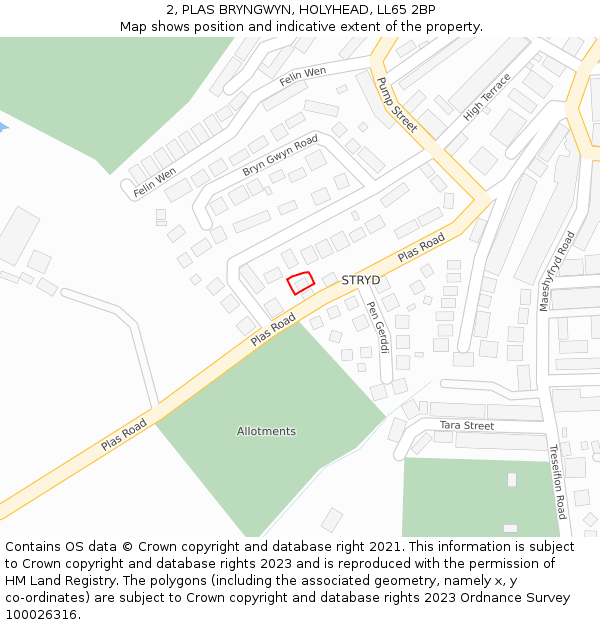 2, PLAS BRYNGWYN, HOLYHEAD, LL65 2BP: Location map and indicative extent of plot