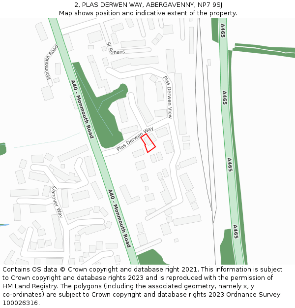 2, PLAS DERWEN WAY, ABERGAVENNY, NP7 9SJ: Location map and indicative extent of plot