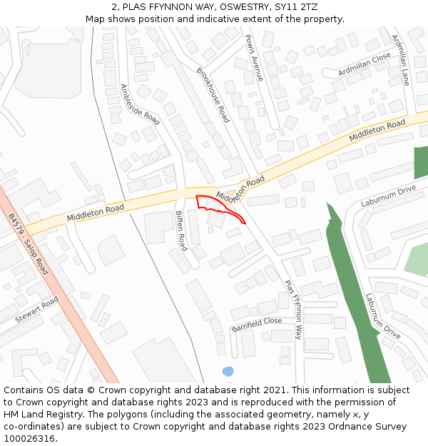 2, PLAS FFYNNON WAY, OSWESTRY, SY11 2TZ: Location map and indicative extent of plot