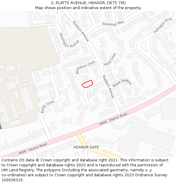 2, PLATTS AVENUE, HEANOR, DE75 7XD: Location map and indicative extent of plot