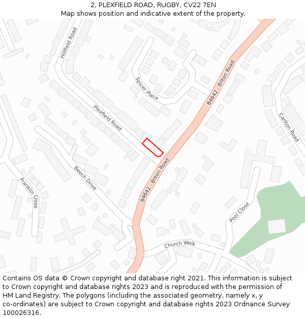 2, PLEXFIELD ROAD, RUGBY, CV22 7EN: Location map and indicative extent of plot