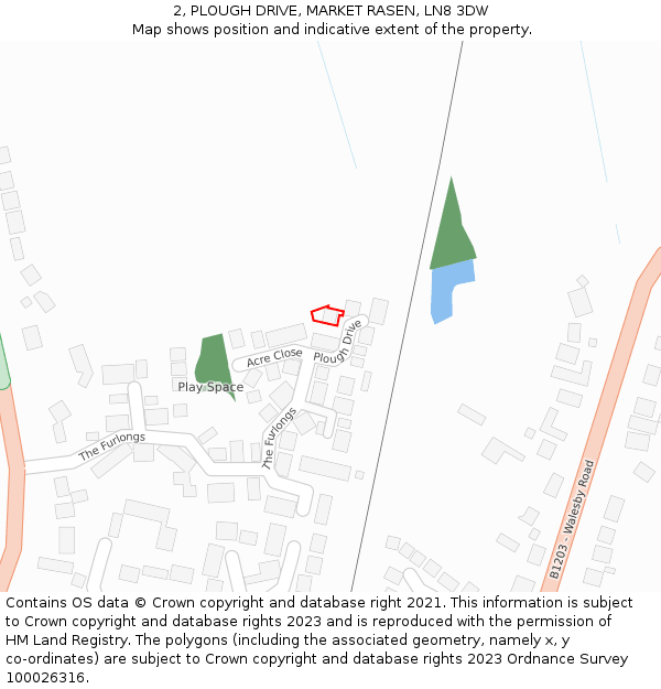 2, PLOUGH DRIVE, MARKET RASEN, LN8 3DW: Location map and indicative extent of plot