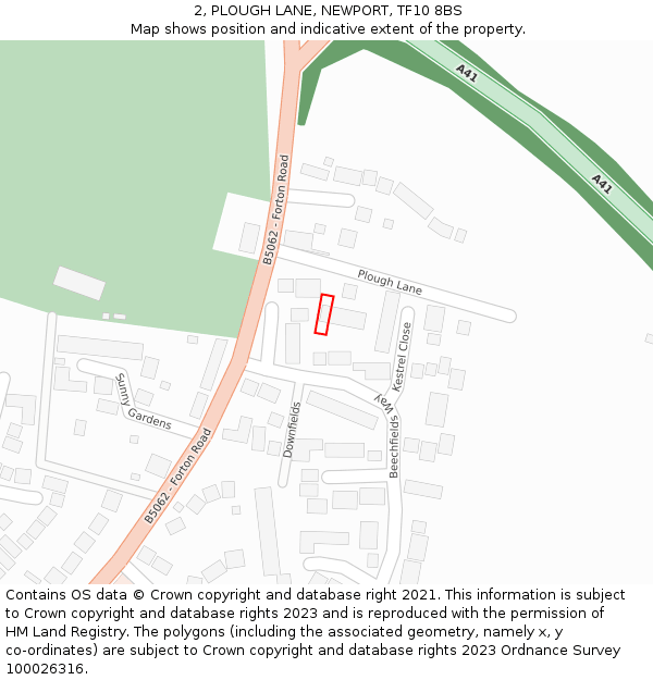 2, PLOUGH LANE, NEWPORT, TF10 8BS: Location map and indicative extent of plot