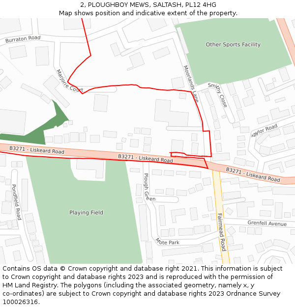 2, PLOUGHBOY MEWS, SALTASH, PL12 4HG: Location map and indicative extent of plot