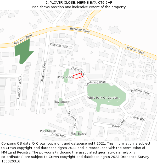 2, PLOVER CLOSE, HERNE BAY, CT6 6HF: Location map and indicative extent of plot