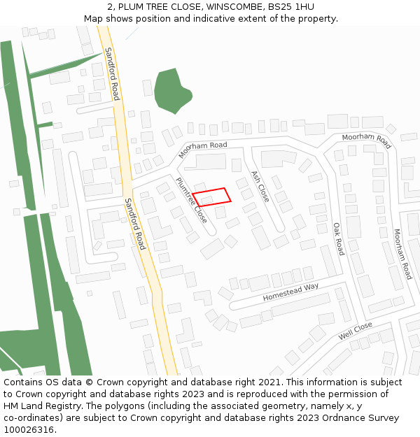 2, PLUM TREE CLOSE, WINSCOMBE, BS25 1HU: Location map and indicative extent of plot