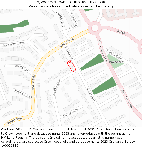 2, POCOCKS ROAD, EASTBOURNE, BN21 2RR: Location map and indicative extent of plot
