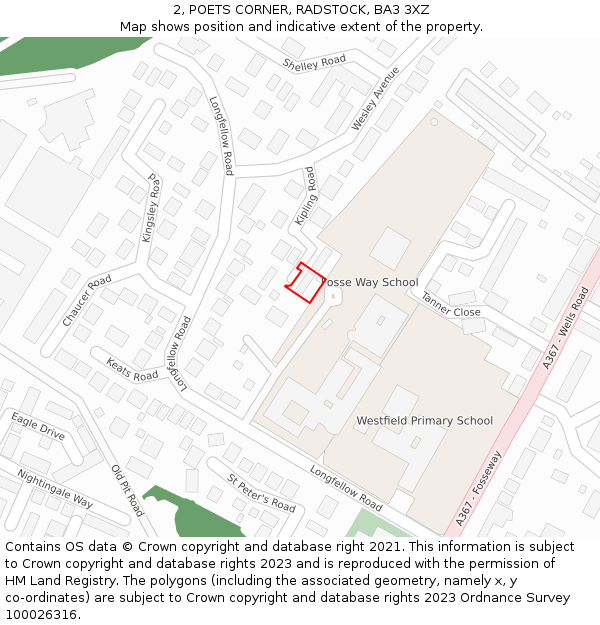 2, POETS CORNER, RADSTOCK, BA3 3XZ: Location map and indicative extent of plot