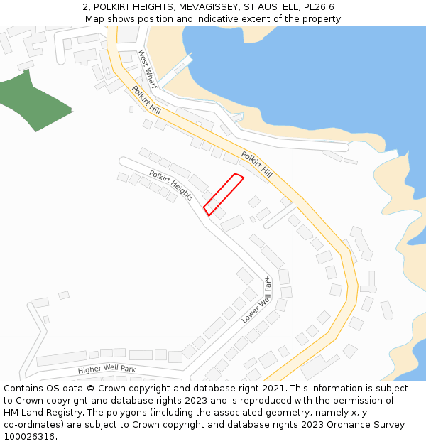 2, POLKIRT HEIGHTS, MEVAGISSEY, ST AUSTELL, PL26 6TT: Location map and indicative extent of plot