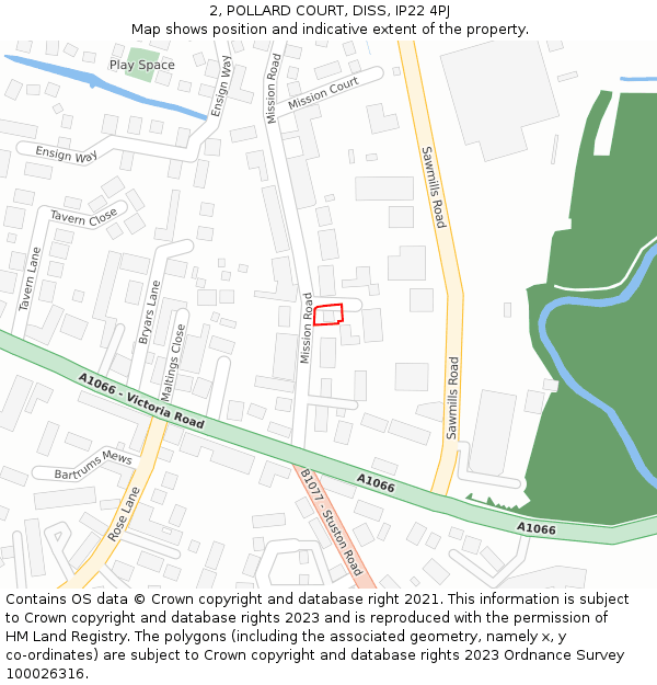 2, POLLARD COURT, DISS, IP22 4PJ: Location map and indicative extent of plot