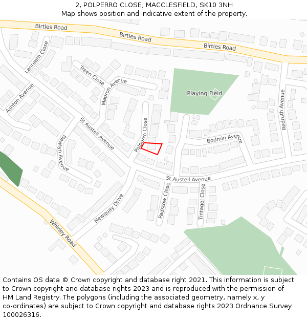 2, POLPERRO CLOSE, MACCLESFIELD, SK10 3NH: Location map and indicative extent of plot