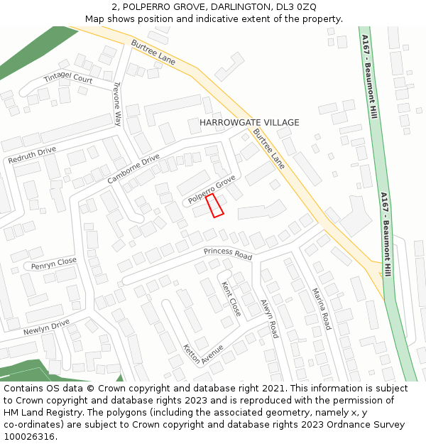 2, POLPERRO GROVE, DARLINGTON, DL3 0ZQ: Location map and indicative extent of plot