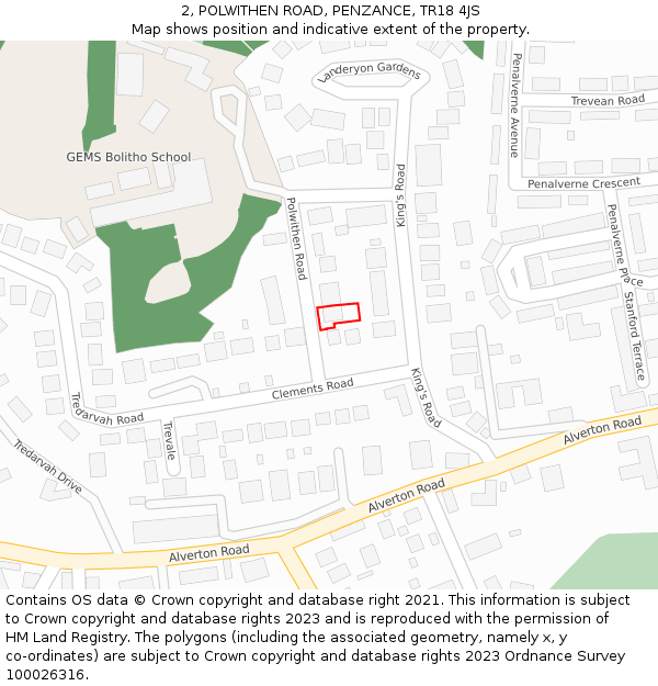 2, POLWITHEN ROAD, PENZANCE, TR18 4JS: Location map and indicative extent of plot