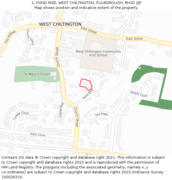 2, POND RISE, WEST CHILTINGTON, PULBOROUGH, RH20 2JP: Location map and indicative extent of plot