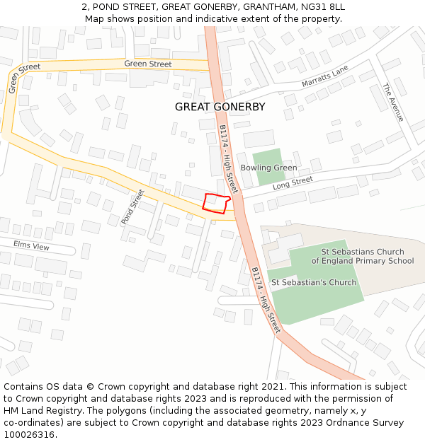 2, POND STREET, GREAT GONERBY, GRANTHAM, NG31 8LL: Location map and indicative extent of plot