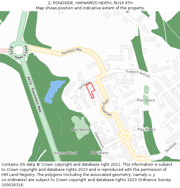 2, PONDSIDE, HAYWARDS HEATH, RH16 4TH: Location map and indicative extent of plot