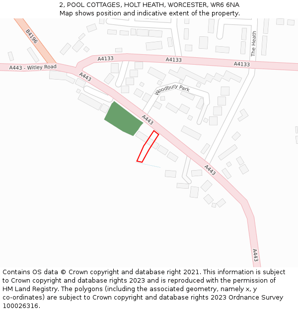 2, POOL COTTAGES, HOLT HEATH, WORCESTER, WR6 6NA: Location map and indicative extent of plot