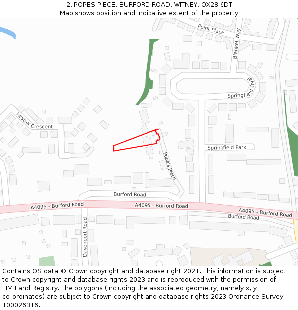 2, POPES PIECE, BURFORD ROAD, WITNEY, OX28 6DT: Location map and indicative extent of plot