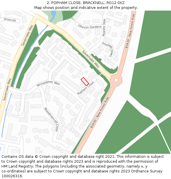 2, POPHAM CLOSE, BRACKNELL, RG12 0XZ: Location map and indicative extent of plot