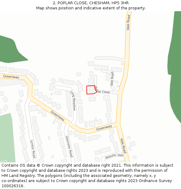 2, POPLAR CLOSE, CHESHAM, HP5 3HR: Location map and indicative extent of plot