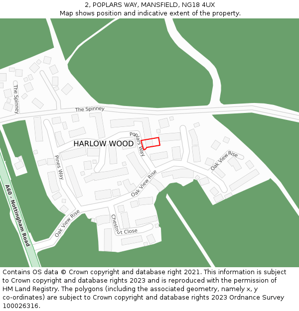 2, POPLARS WAY, MANSFIELD, NG18 4UX: Location map and indicative extent of plot