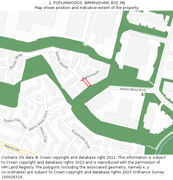 2, POPLARWOODS, BIRMINGHAM, B32 3RJ: Location map and indicative extent of plot