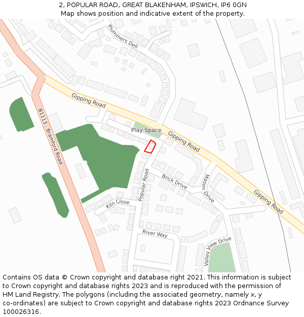 2, POPULAR ROAD, GREAT BLAKENHAM, IPSWICH, IP6 0GN: Location map and indicative extent of plot