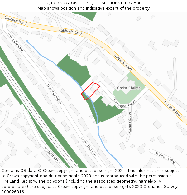 2, PORRINGTON CLOSE, CHISLEHURST, BR7 5RB: Location map and indicative extent of plot
