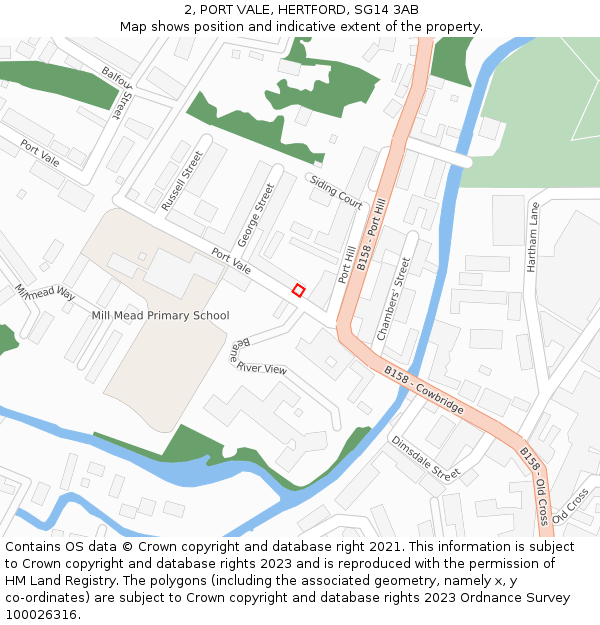 2, PORT VALE, HERTFORD, SG14 3AB: Location map and indicative extent of plot