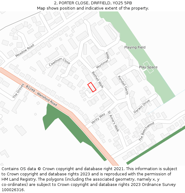 2, PORTER CLOSE, DRIFFIELD, YO25 5PB: Location map and indicative extent of plot