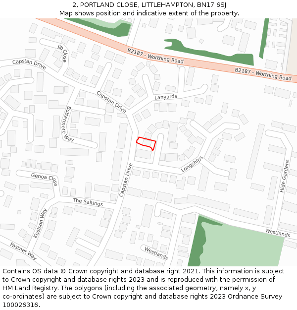 2, PORTLAND CLOSE, LITTLEHAMPTON, BN17 6SJ: Location map and indicative extent of plot