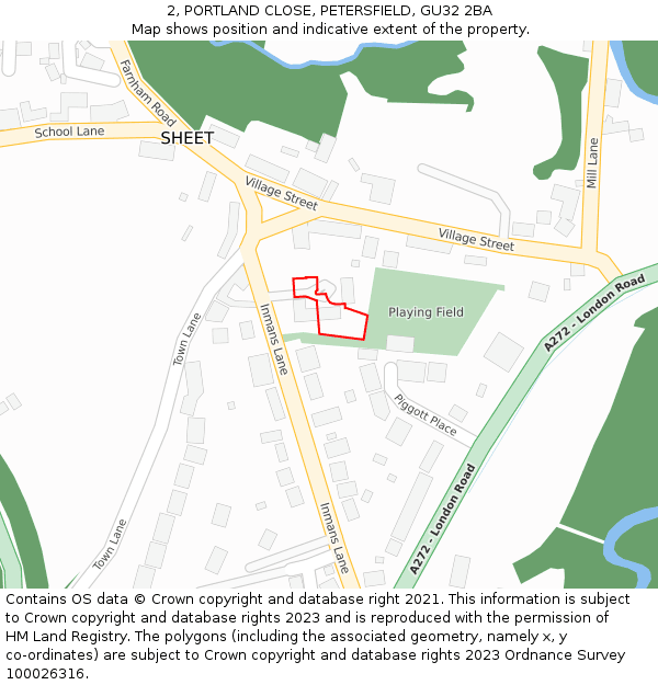 2, PORTLAND CLOSE, PETERSFIELD, GU32 2BA: Location map and indicative extent of plot