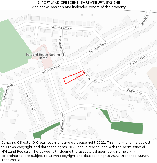 2, PORTLAND CRESCENT, SHREWSBURY, SY2 5NE: Location map and indicative extent of plot