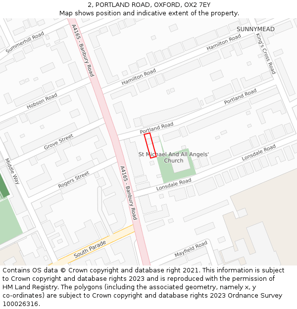 2, PORTLAND ROAD, OXFORD, OX2 7EY: Location map and indicative extent of plot